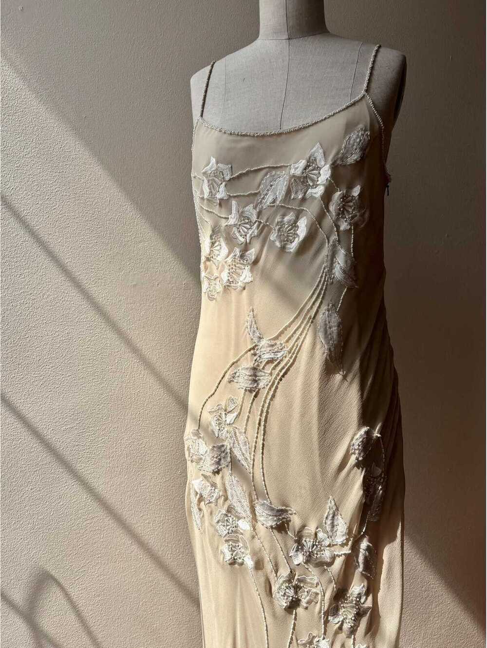 Vintage 1990s Sue Wong Ivory Embroidered Beaded Silk Chiffon Gown - Picture 5 of 9